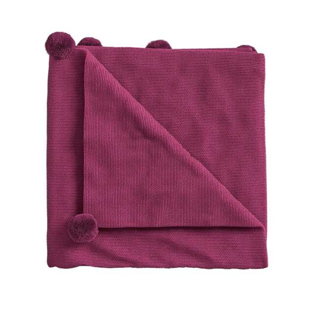 Helena Springfield Pom Pom Knitted Throw, Fuchsia
