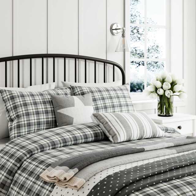 Helena Springfield Long Island Cosy Check Double Duvet Cover Set, Grey - image 1