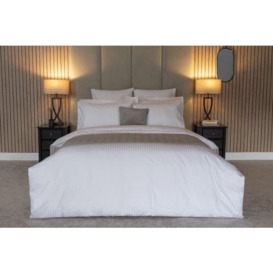Hotel Suite 540 Count Satin Stripe Duvet Cover Set - White - Super King - thumbnail 1