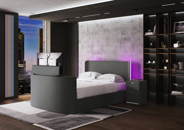 Media Glow Ottoman TV Bed Frame With Sound Activated Lighting - image 1