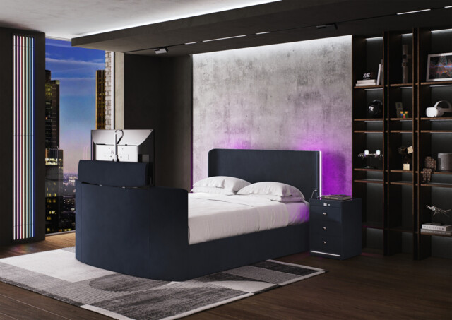 Media Glow Ottoman TV Bed Frame With Sound Activated Lighting - image 1