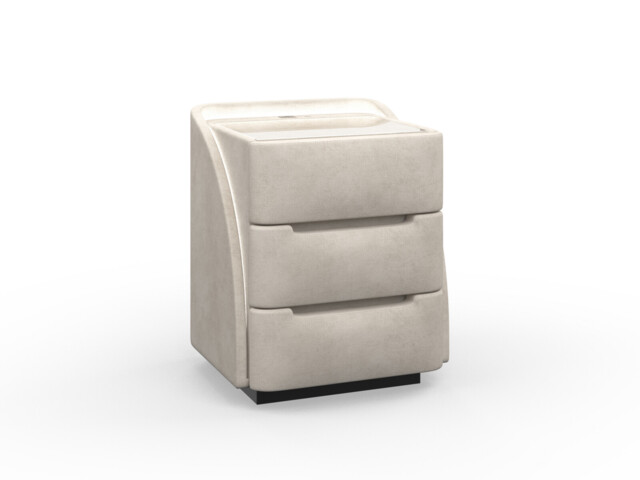 Upholstered 3 Drawer Charging Tech Bedside Table with Surround Lighting - image 1