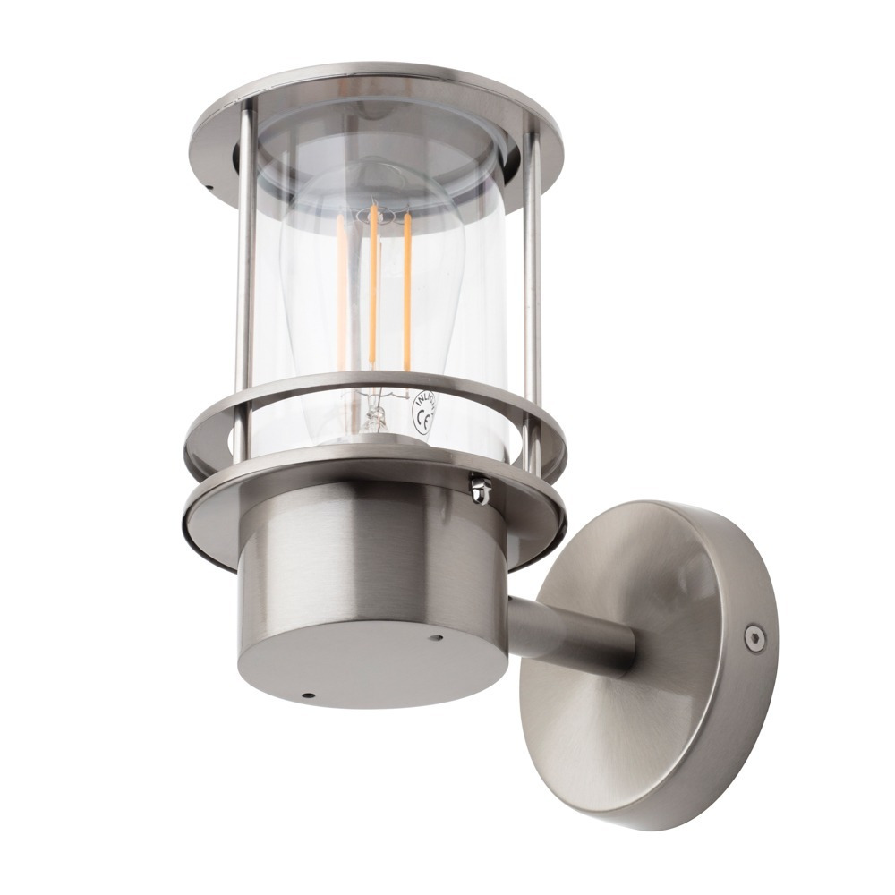 Canis Miners Style Outdoor Wall Lantern, Stainless Steel