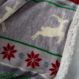 Christmas Stag Stripe Throw With Sherpa Backing, Grey - thumbnail 3