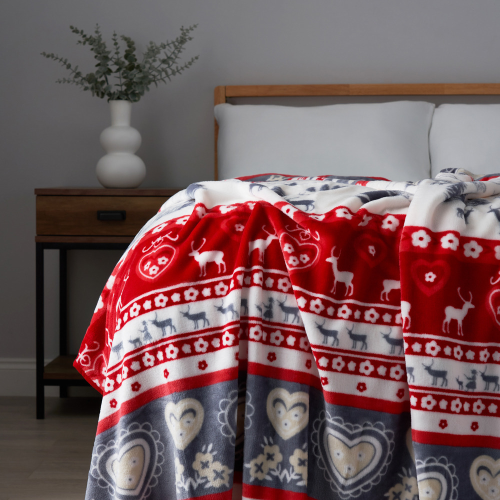 Christmas Winter Snow Throw, Red and Grey - image 1