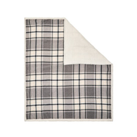 Luxury Warm Check Throw with Sherpa, Grey - thumbnail 2