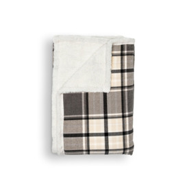 Luxury Warm Check Throw with Sherpa, Grey - thumbnail 3