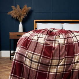 Luxury Warm Check Throw with Sherpa, Red - thumbnail 1