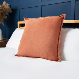 Cotton Cushion with Frayed Edge, Terracotta