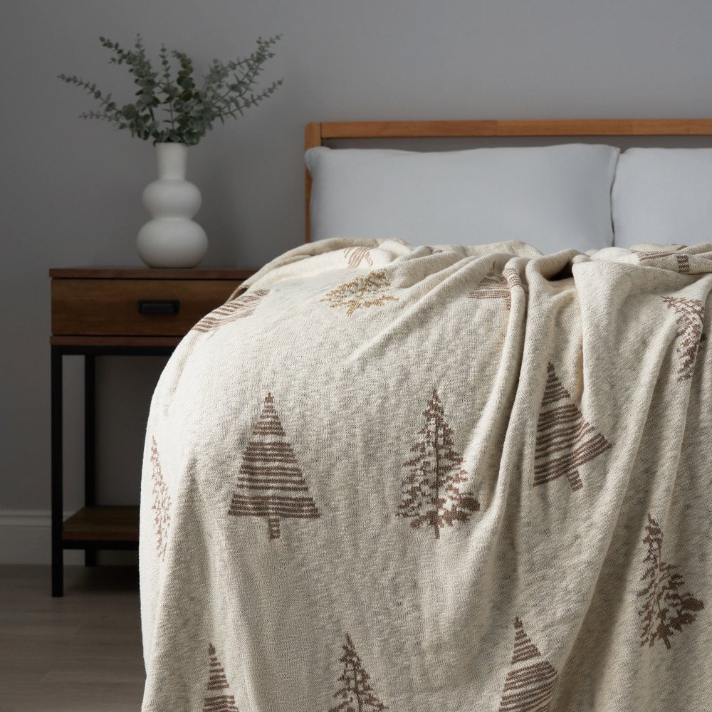 Christmas Tree Reversible Throw, Natural and Beige - image 1