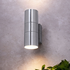 Jared Outdoor Up and Down Wall Light, Polished Steel - thumbnail 2