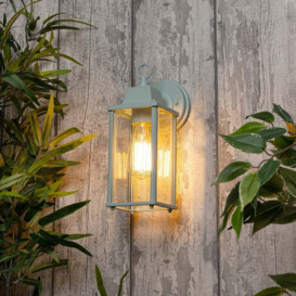 Lille Outdoor Bevelled Glass Wall Light Lantern, Pale Blue - thumbnail 2