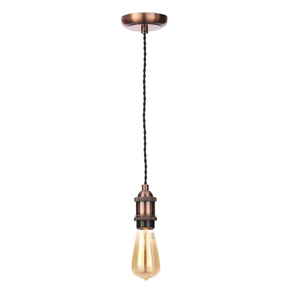Industrial Style Black Cable Ceiling Pendant, Antique Copper - image 1