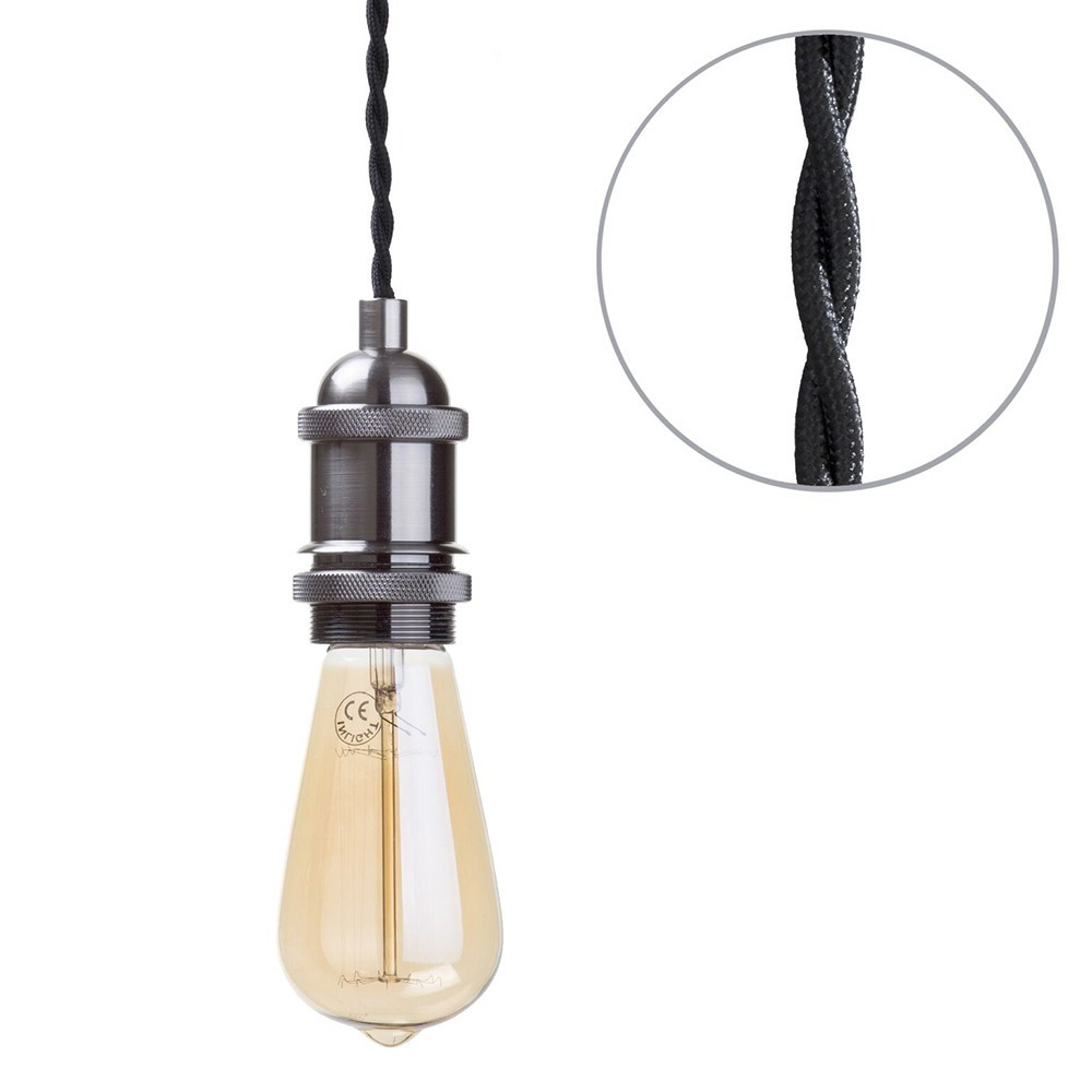 Industrial Style Black Cable Ceiling Pendant, Antique Pewter - image 1