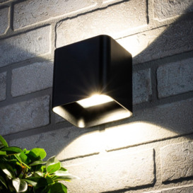 Cameron Outdoor LED Square Up and Down Wall Light, Black - thumbnail 2