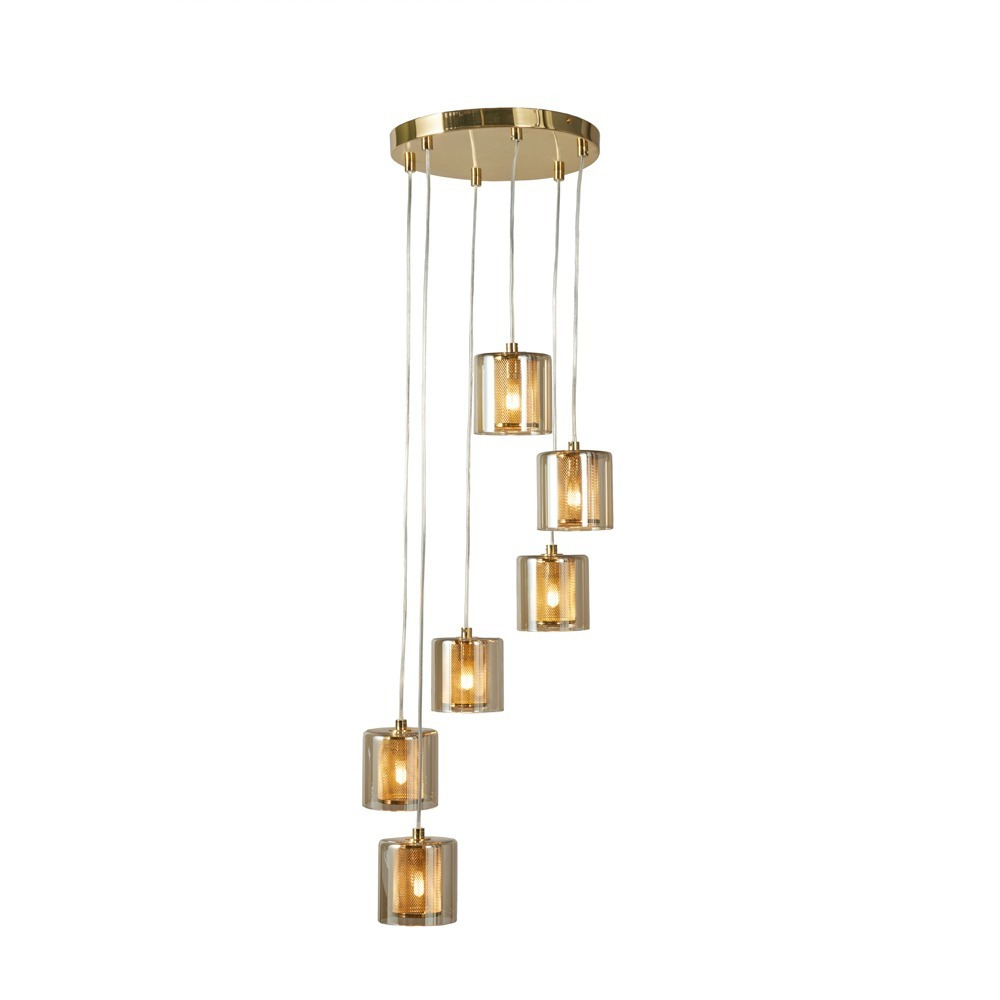 Farah Ceiling Pendant Light with Champagne Glass Shades, Satin Brass - image 1