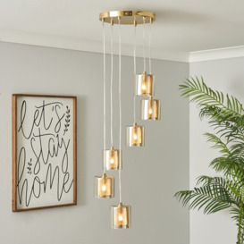 Farah Ceiling Pendant Light with Champagne Glass Shades, Satin Brass - thumbnail 2