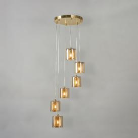 Farah Ceiling Pendant Light with Champagne Glass Shades, Satin Brass - thumbnail 3