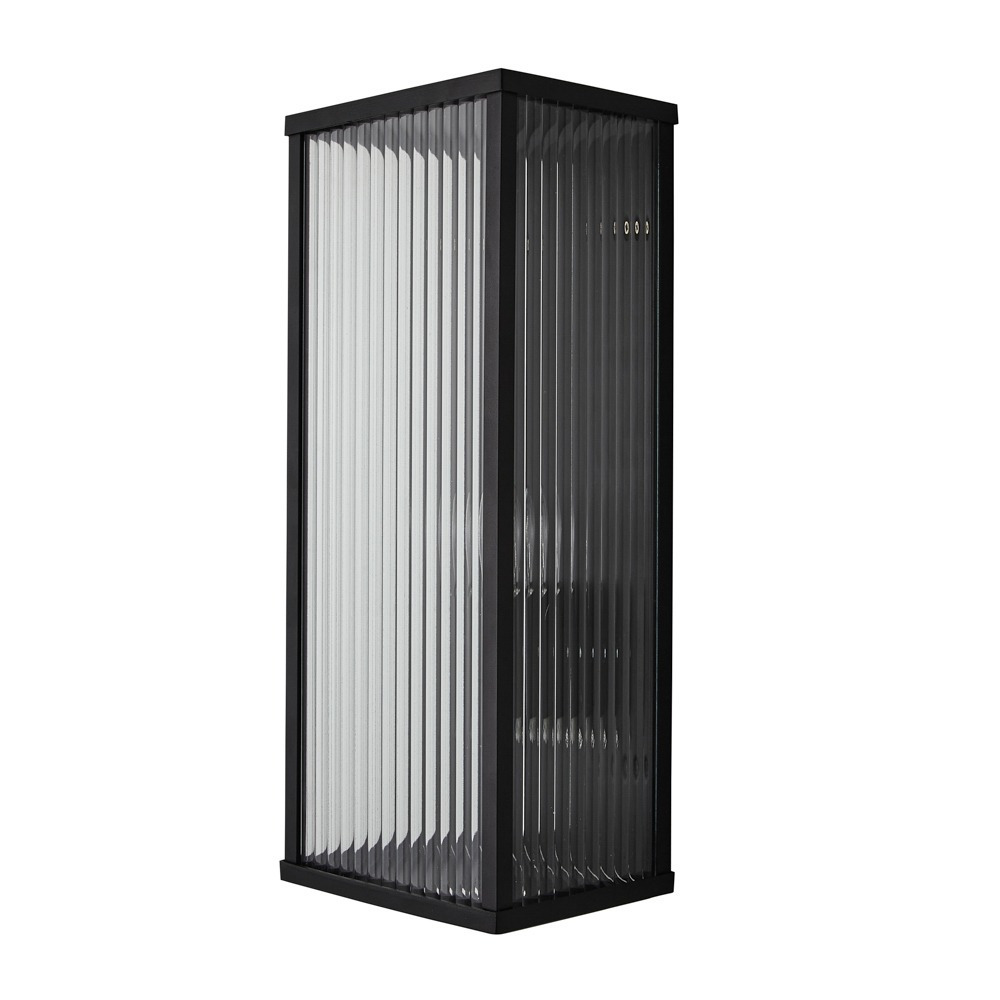 Maurice Box Frame Outdoor Wall Light with Ribbed Glass, Black - image 1