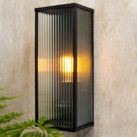Maurice Box Frame Outdoor Wall Light with Ribbed Glass, Black - thumbnail 2