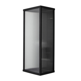 Maurice Box Frame Outdoor Wall Light with Ribbed Glass, Black