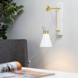 Olson Wall Light with Pulley Design, White - thumbnail 2