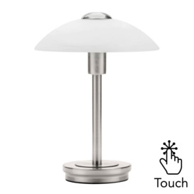 Archie Touch Lamp, Satin Nickel and Alabaster - thumbnail 1