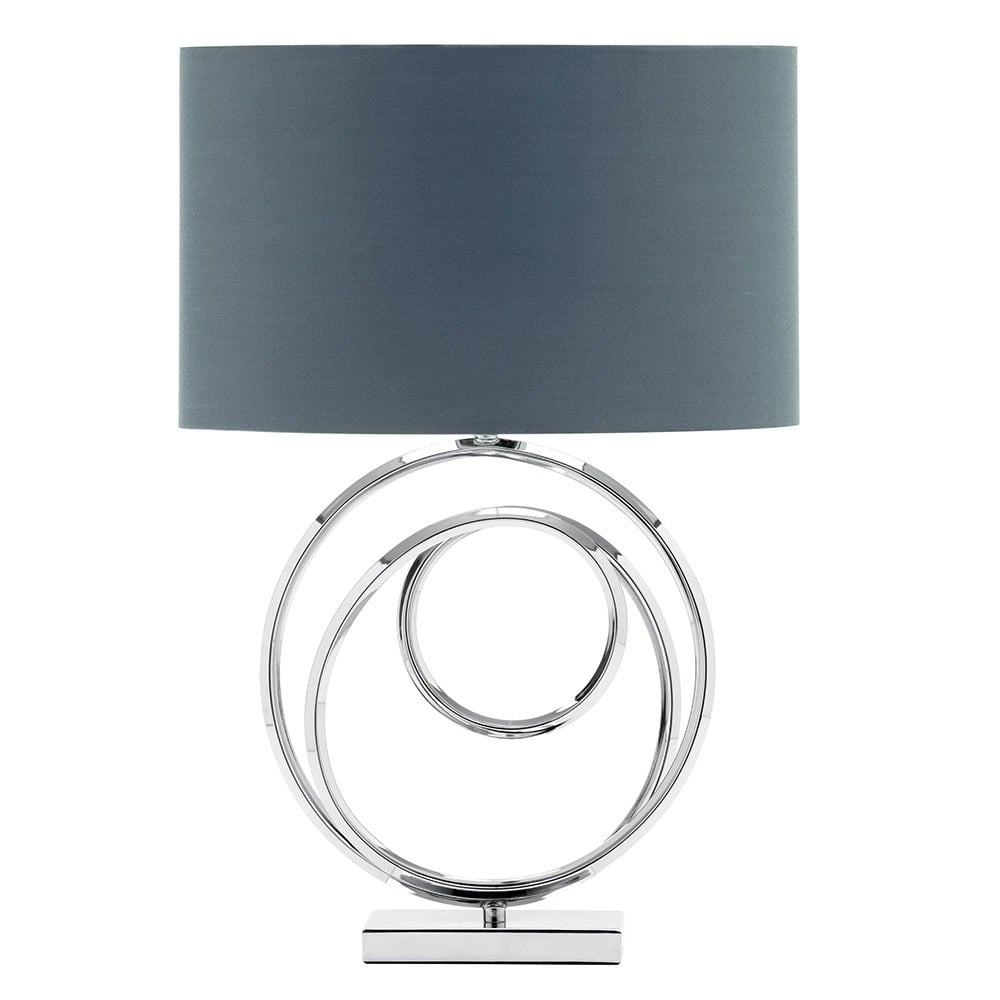 Saturn Swirl Base Table Lamp with Grey Shade, Chrome - image 1