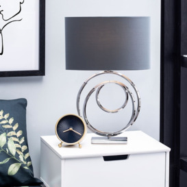 Saturn Swirl Base Table Lamp with Grey Shade, Chrome - thumbnail 2