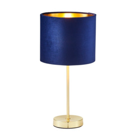 Velvet Table Lamp, Navy and Brass - thumbnail 1