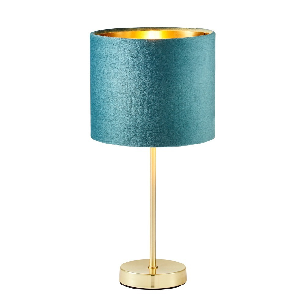 Velvet Table Lamp, Teal and Brass - image 1
