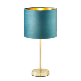 Velvet Table Lamp, Teal and Brass - thumbnail 1