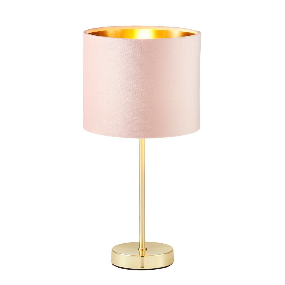 Velvet Table Lamp, Pink and Brass - image 1