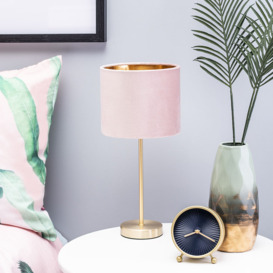 Velvet Table Lamp, Pink and Brass - thumbnail 2