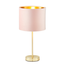 Velvet Table Lamp, Pink and Brass - thumbnail 1