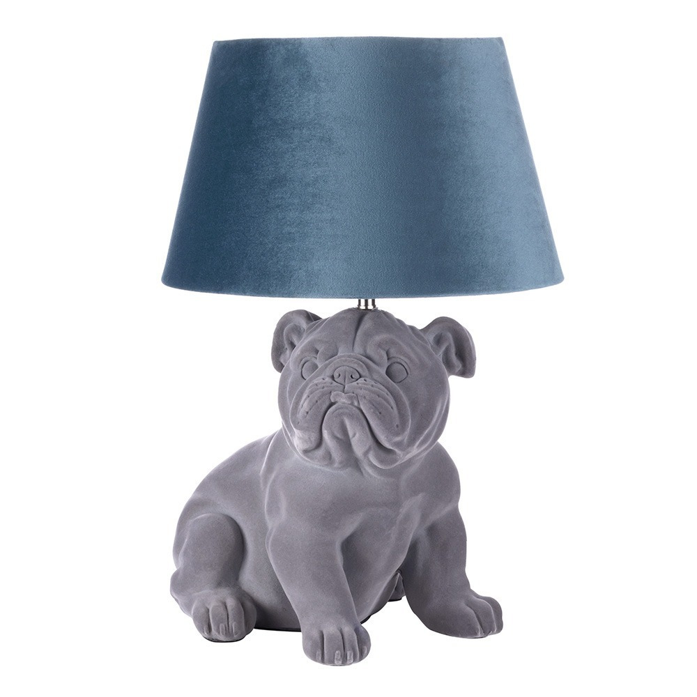 Boris Bulldog Flock Table Lamp with Velvet Shade, Grey - image 1
