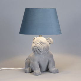 Boris Bulldog Flock Table Lamp with Velvet Shade, Grey - thumbnail 3