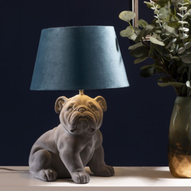 Boris Bulldog Flock Table Lamp with Velvet Shade, Grey - thumbnail 2