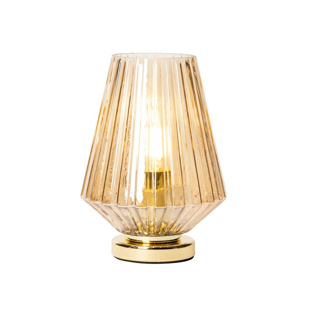 Poplar Small Vessel Table Lamp with Champagne Shade, Brass - image 1