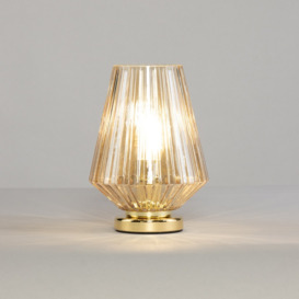 Poplar Small Vessel Table Lamp with Champagne Shade, Brass - thumbnail 3