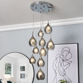 Carmella Cluster Ceiling Pendant with Smoked and Frosted Shades, Satin Chrome - thumbnail 2