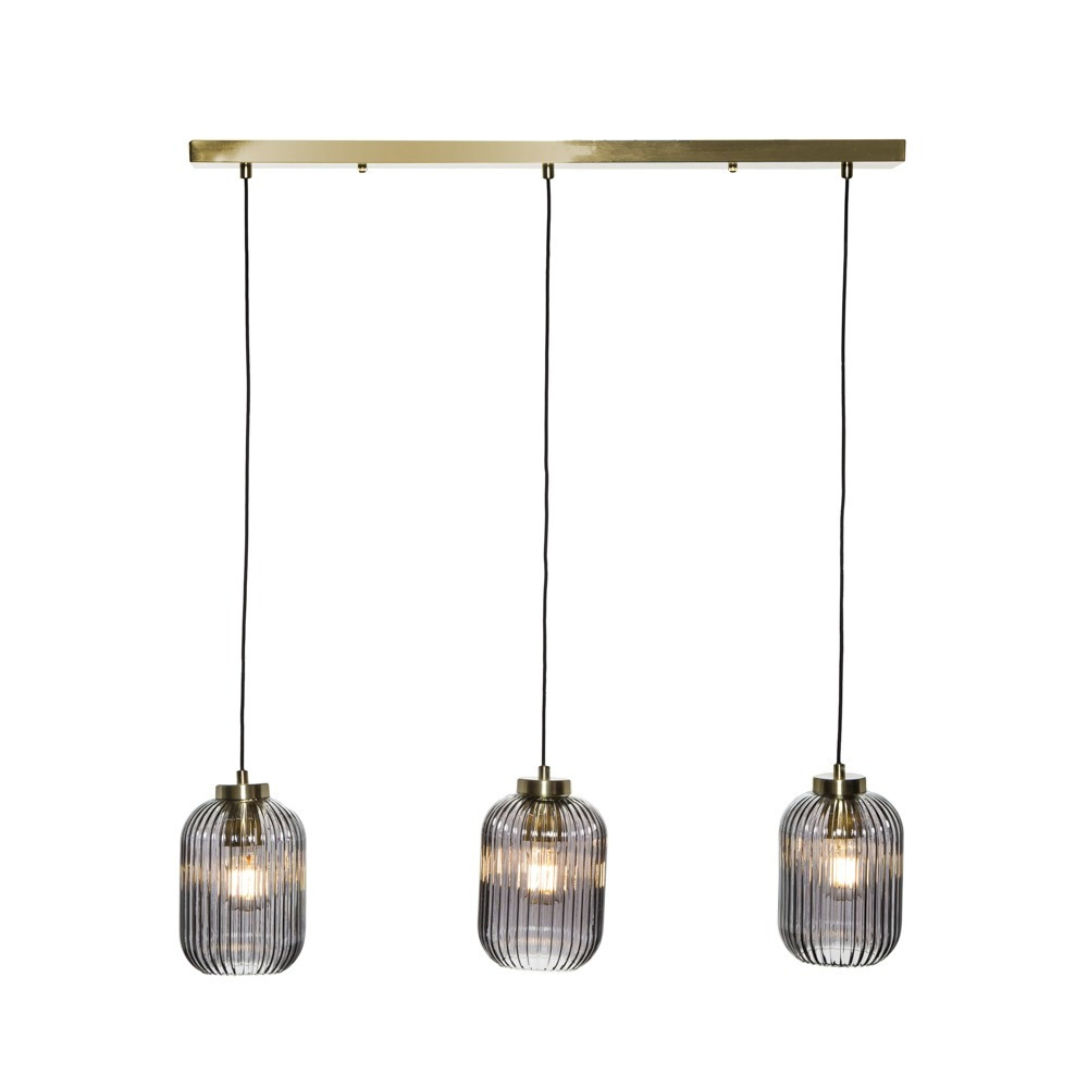 Lyna Ceiling Diner Pendant Bar with Smoked Glass Shades, Satin Brass - image 1