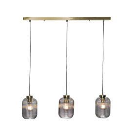 Lyna Ceiling Diner Pendant Bar with Smoked Glass Shades, Satin Brass - thumbnail 1