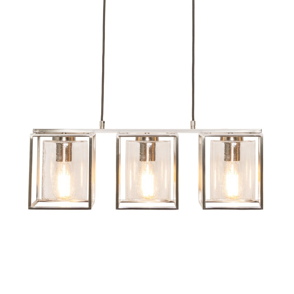 Hardy Cage Ceiling Pendant Bar with Bubble Glass Shades, Satin Nickel - image 1