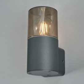 Rome Outdoor Round Up Wall Light with Smoked Shade, Grey - thumbnail 3