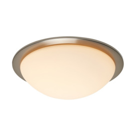 Jules LED Bathroom Glass Dome Flush Ceiling Light, Satin Nickel - thumbnail 1