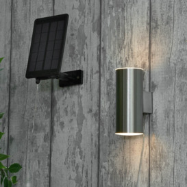 Namid LED Outdoor Solar Up and Down Wall Light, Stainless Steel - thumbnail 2