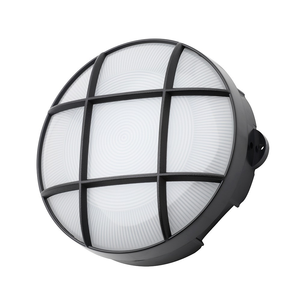 Jon 8 Watt LED Round Grid Outdoor Bulkhead Light, Black - image 1