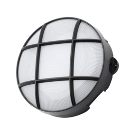 Jon 8 Watt LED Round Grid Outdoor Bulkhead Light, Black - thumbnail 1
