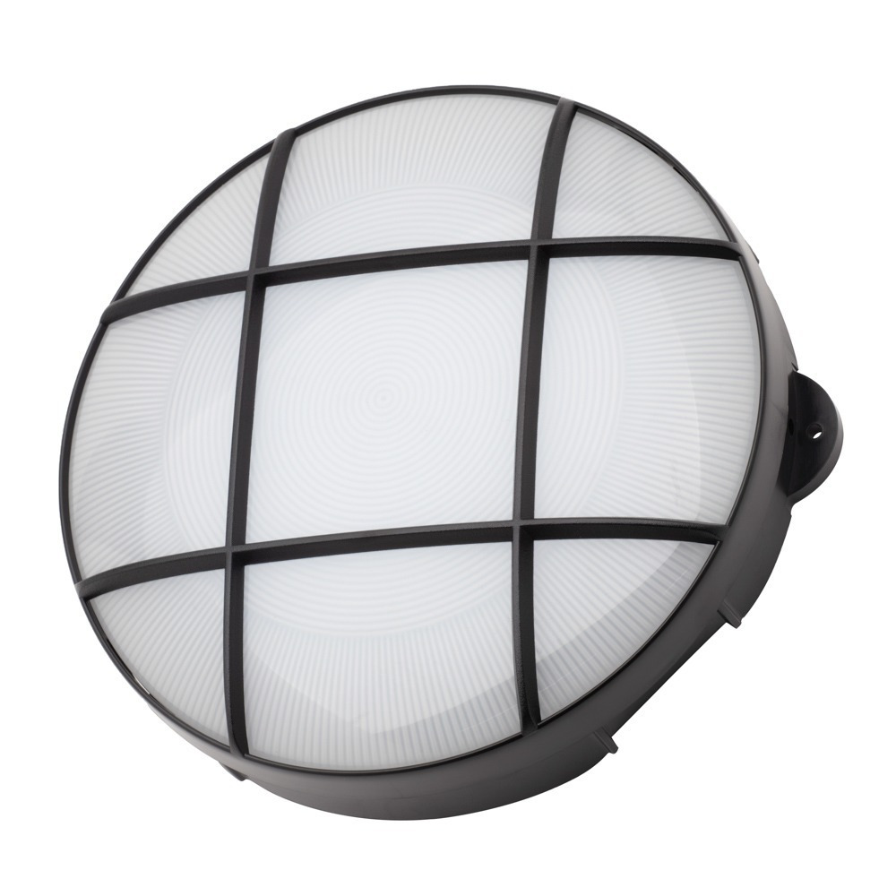 Jon 15 Watt LED Round Grid Outdoor Bulkhead Light, Black - image 1